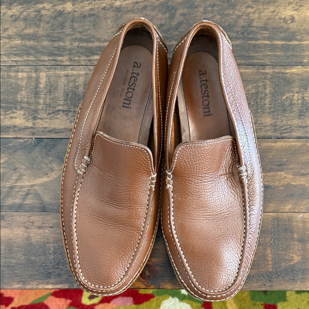 a. testoni Tan Leather Slip-On Loafers US 10.5 or 11, wide